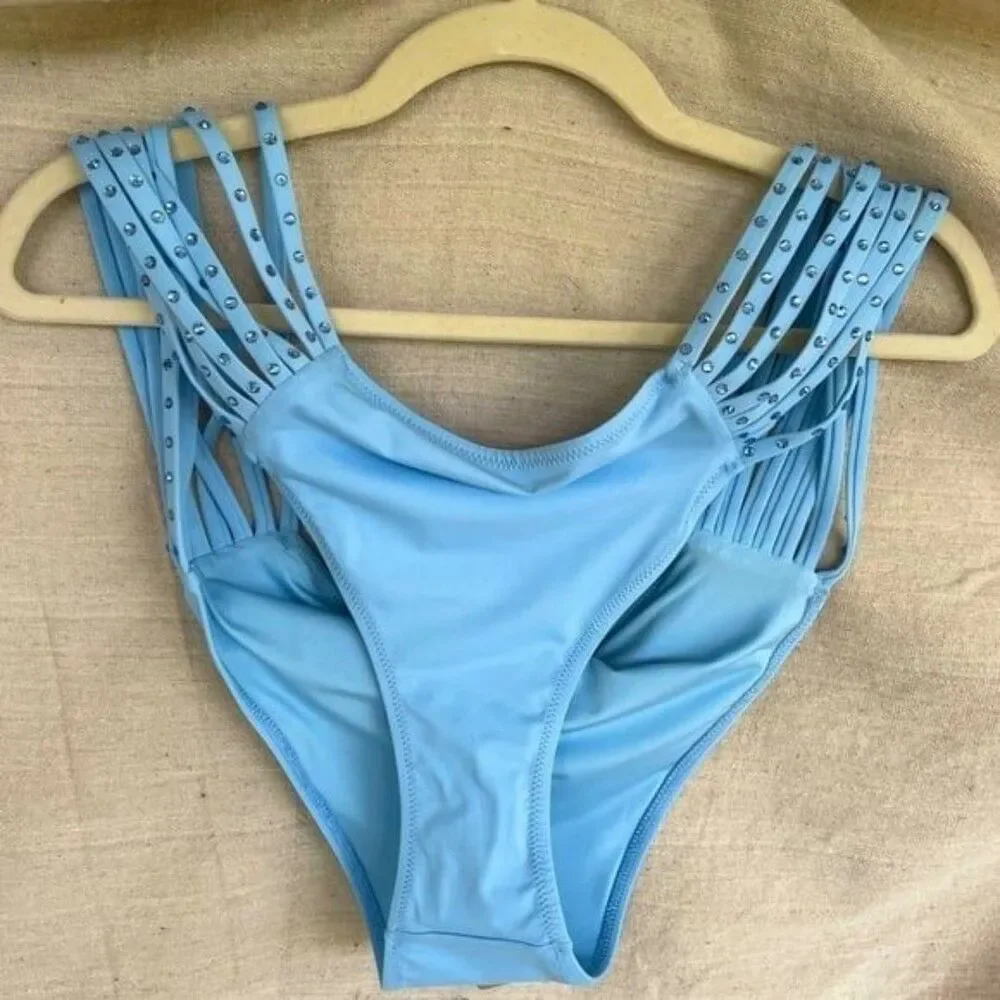 SKIMS Rhinestone Strappy Bikini Bottom 3X Blue NWT Sparkle Swim
